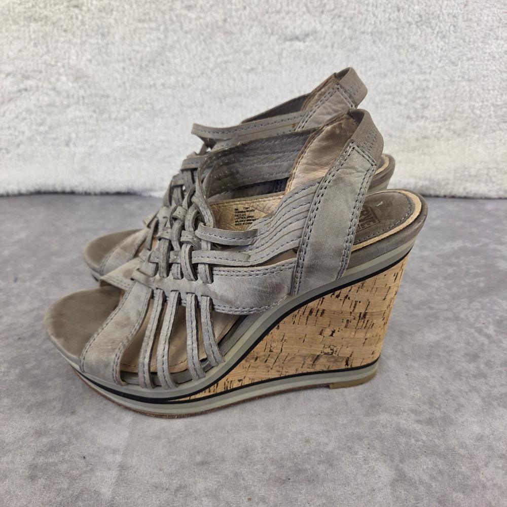 Frye Corrina Woven Grey Leather Cork Platform Wedge Sandals 9M F0011-A12